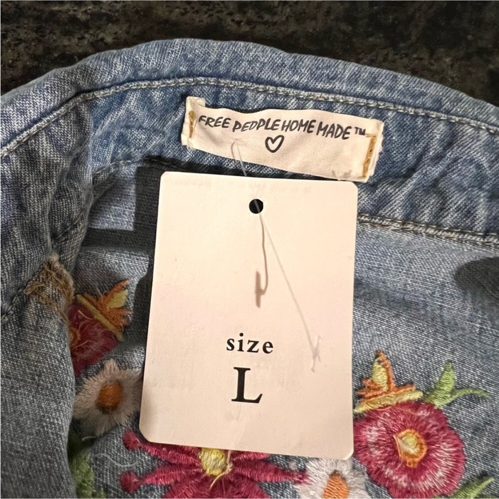 Free People Embroidered Denim Jacket with Floral Accents - Picture 4 of 4